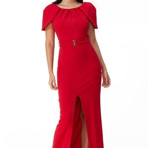 Red Cap Sleeve Maxi Gown with Front Slit